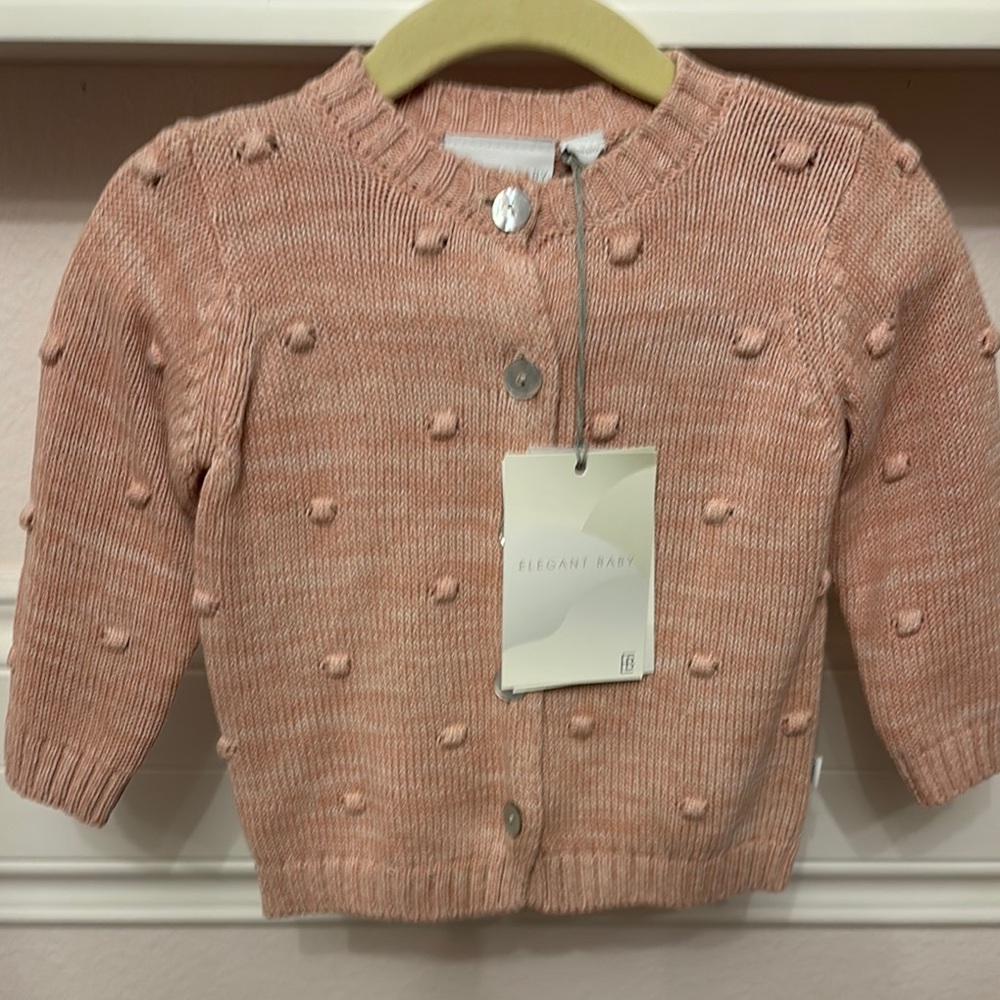 Elegant Baby Dusty Pink Knitted Sweater with Textured Pattern NWT